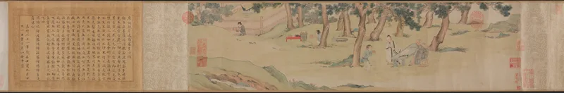 Zhao Mengfu Writing the Heart (Hridaya) Sutra in Exchange for Tea Wall Art by Qiu Ying - High-Resolution Digital Print
