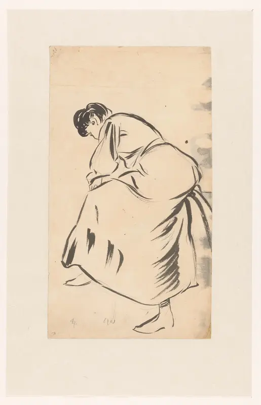 Zich vooroverbuigende vrouw Wall Art by Unknown - High-Resolution Digital Print