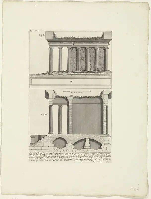 Zijaanzicht en doorsnede van de Tempel van Portunus te Rome Wall Art by Unknown - High-Resolution Digital Print