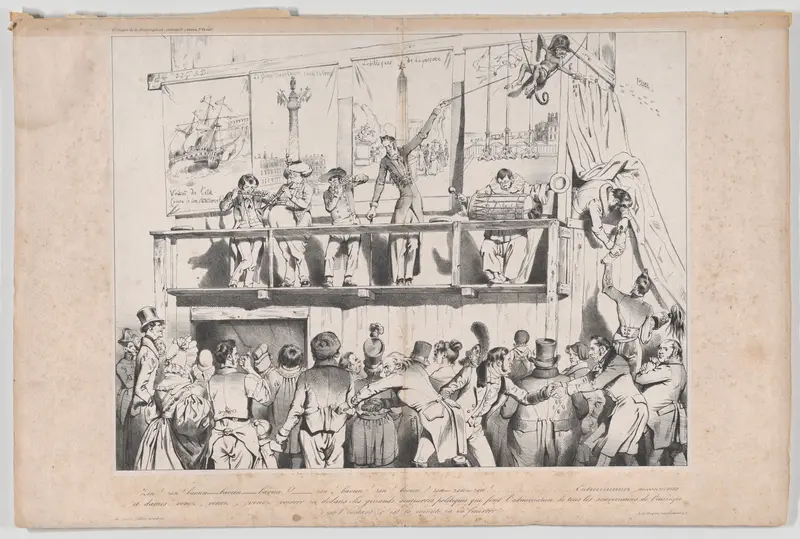 Zing! Zing! Boom Boom Boom!!! The Show of the Grrrreat Political Tumblers, from "L'Association Mensuelle no. 13" Wall Art by J. J. Grandville - High-Resolution Digital Print