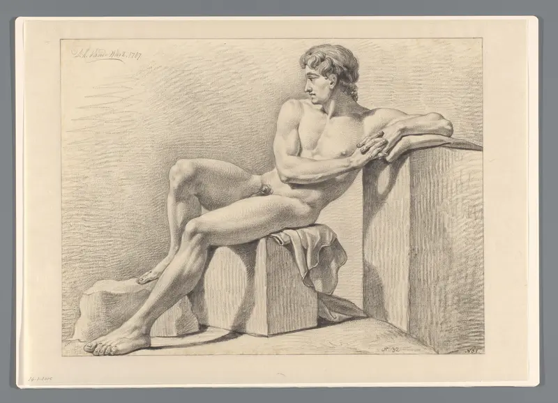 Zittend mannelijk naakt, naar links Wall Art by Unknown - High-Resolution Digital Print