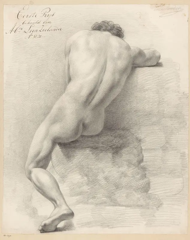 Zittend mannelijk naakt, op de rug gezien (1e prijs 1820) Wall Art by Abraham Lion Zeelander - High-Resolution Digital Print