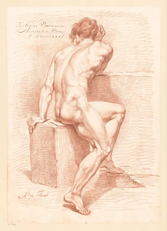 Zittend mannelijk naakt, op de rug gezien (3e prijs 1785) Wall Art by Hendrik de Flines - High-Resolution Digital Print