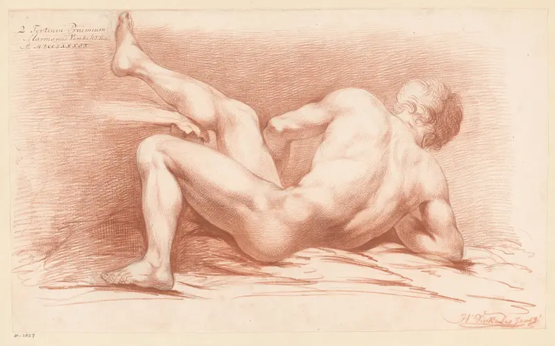 Zittend mannelijk naakt, op de rug gezien (3e prijs 1789) Wall Art by Harmanus Jansz. Vinkeles - High-Resolution Digital Print