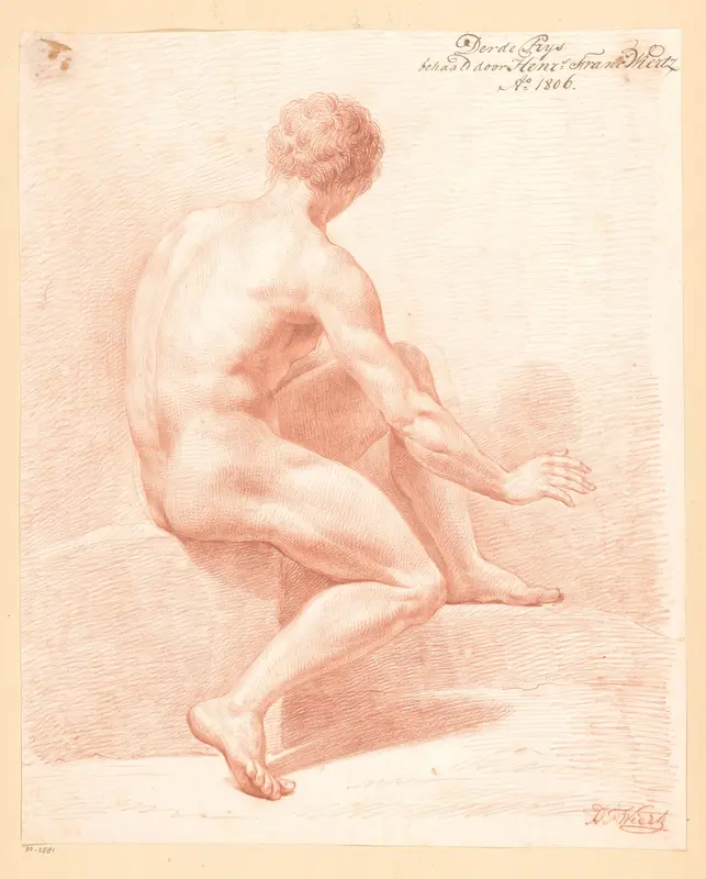 Zittend mannelijk naakt, op de rug gezien (3e prijs 1806) Wall Art by Henricus Franciscus Wiertz - High-Resolution Digital Print