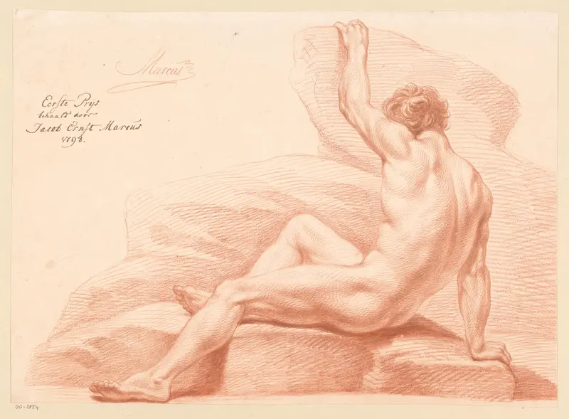 Zittend mannelijk naakt, van opzij gezien (1e prijs 1798) Wall Art by Jacob Ernst Marcus - High-Resolution Digital Print