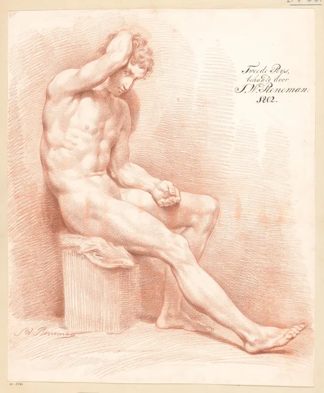 Zittend mannelijk naakt, van opzij gezien (2e prijs 1802) Wall Art by Jan Willem Pieneman - High-Resolution Digital Print