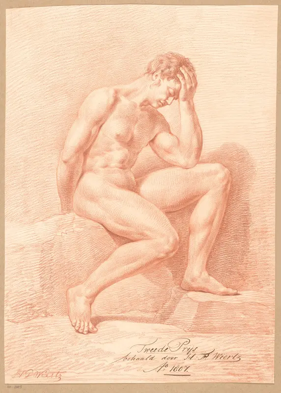Zittend mannelijk naakt, van opzij gezien (2e prijs 1807) Wall Art by Henricus Franciscus Wiertz - High-Resolution Digital Print