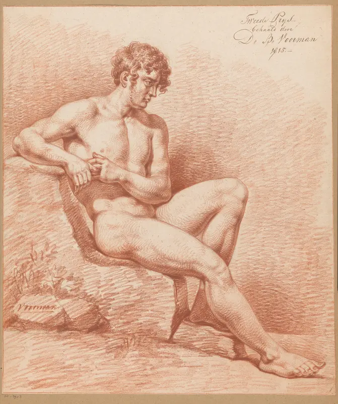 Zittend mannelijk naakt, van opzij gezien (2e prijs 1815) Wall Art by Daniël Batavus Voorman - High-Resolution Digital Print