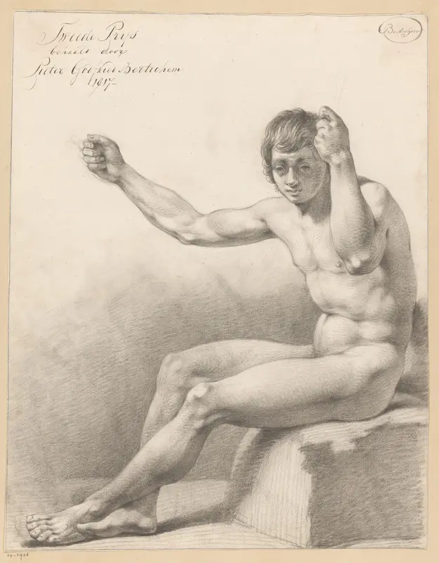 Zittend mannelijk naakt, van opzij gezien (2e prijs 1817) Wall Art by Pieter Godfried Bertichen - High-Resolution Digital Print