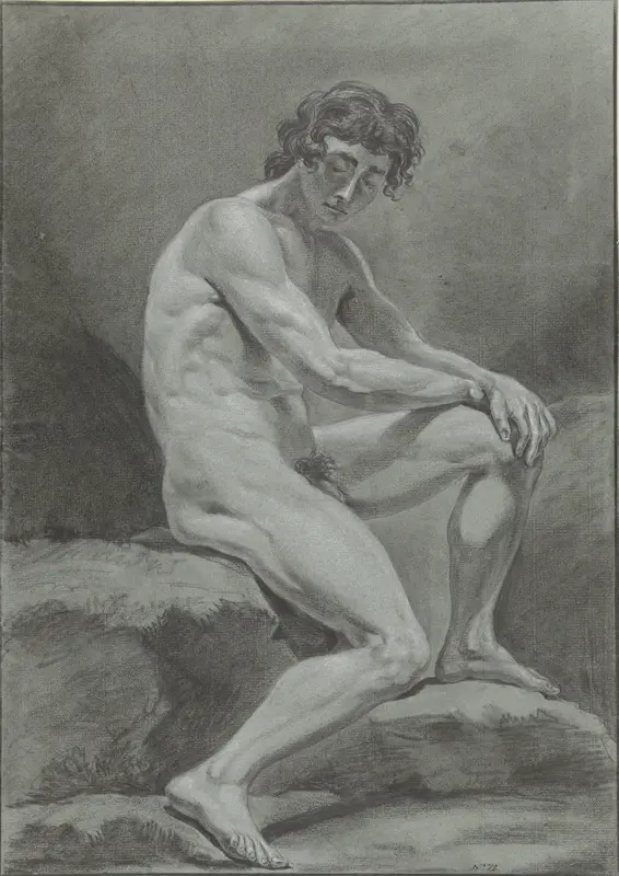 Zittend mannelijk naakt, van opzij gezien, naar rechts Wall Art by Hendrik Lageman - High-Resolution Digital Print