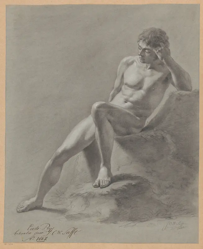 Zittend mannelijk naakt, van voren gezien (1e prijs 1807) Wall Art by Johan Christiaan Willem Safft - High-Resolution Digital Print