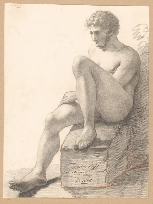 Zittend mannelijk naakt, van voren gezien (2e prijs 1808) Wall Art by Jean Augustin Daiwaille - High-Resolution Digital Print