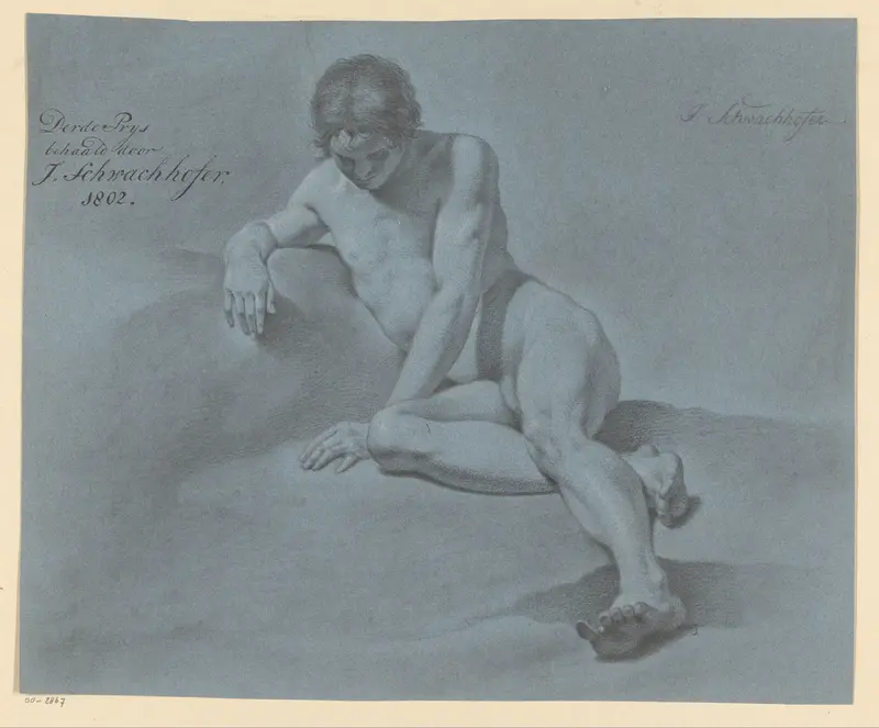 Zittend mannelijk naakt, van voren gezien (3e prijs 1802) Wall Art by Johann Joseph Schwachhofer - High-Resolution Digital Print