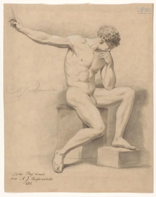 Zittend mannelijk naakt, van voren gezien (3e prijs 1805) Wall Art by Abraham Johannes Ruytenschildt - High-Resolution Digital Print