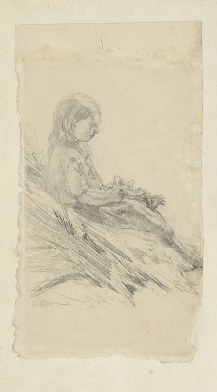 Zittend meisje, in profiel naar rechts Wall Art by Willem Maris - High-Resolution Digital Print