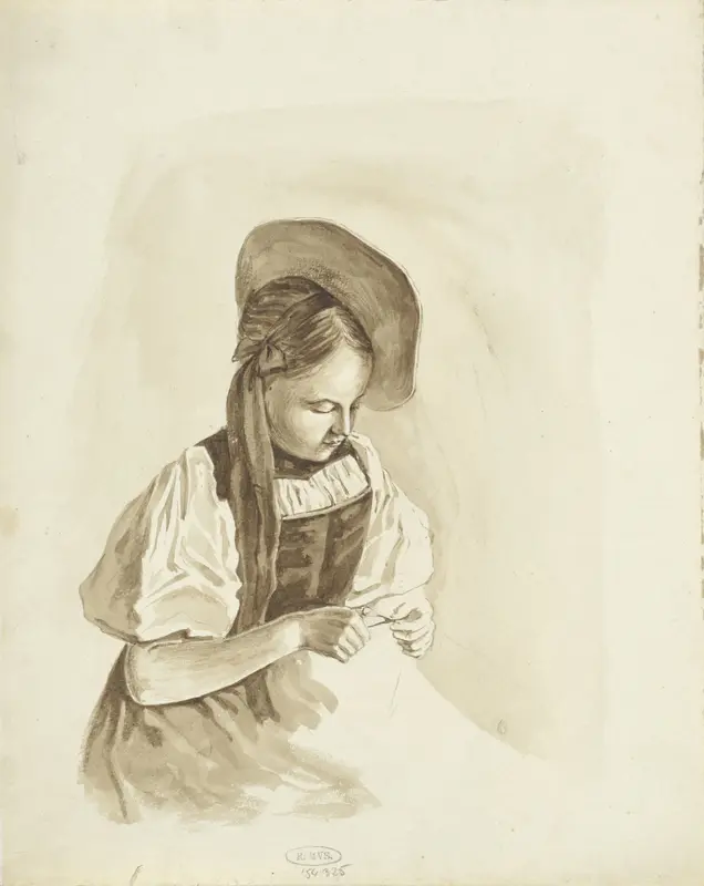 Zittend meisje met hoed scheef op het hoofd Wall Art by Pieter van Loon - High-Resolution Digital Print