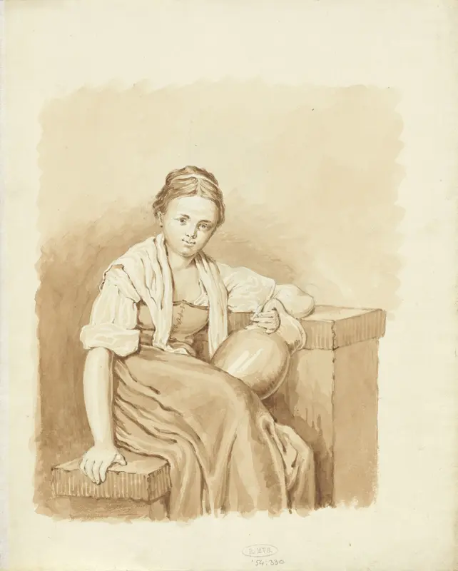 Zittend meisje met kruik Wall Art by Pieter van Loon - High-Resolution Digital Print