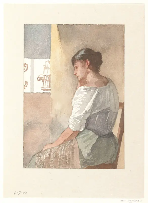 Zittend meisje, profiel naar links Wall Art by Hendrik Valkenburg - High-Resolution Digital Print