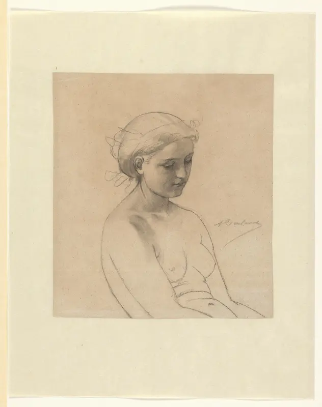 Zittend vrouwelijk naakt, in driekwart naar rechts, ten halven lijve Wall Art by Auguste Toulmouche - High-Resolution Digital Print