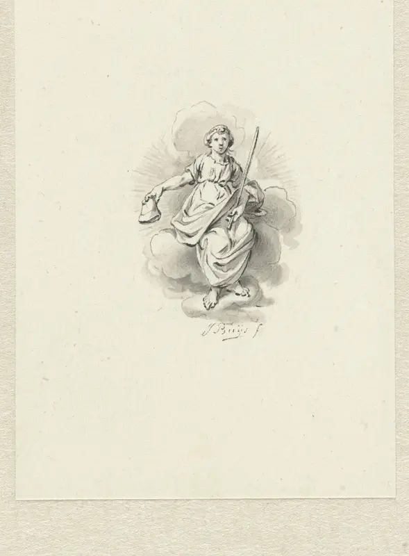 Zittende allegorische vrouwenfiguur op de wolken Wall Art by Jacobus Buys - High-Resolution Digital Print
