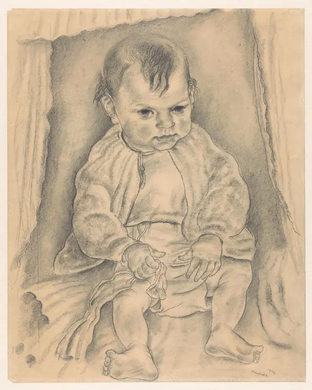 Zittende baby met een lap in de hand Wall Art by Unknown - High-Resolution Digital Print