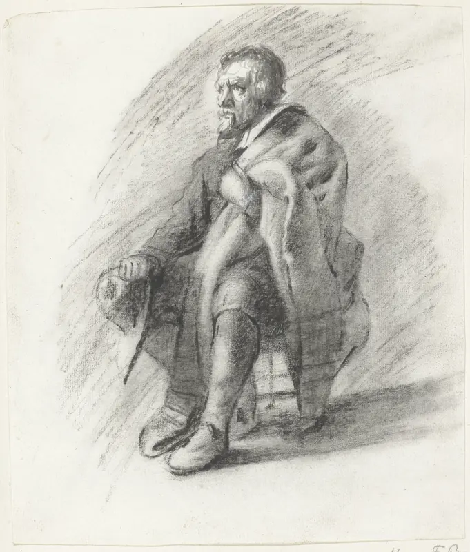Zittende bebaarde man met cape en hoed Wall Art by Moses ter Borch - High-Resolution Digital Print