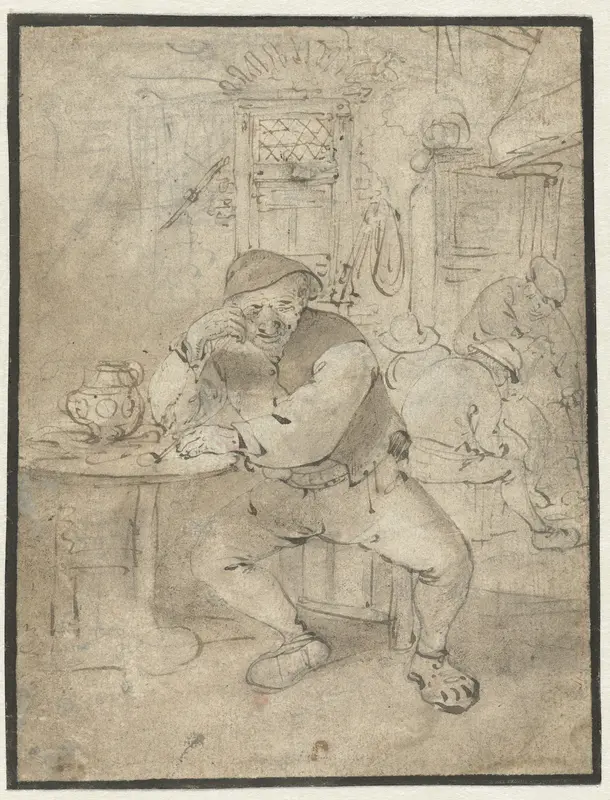 Zittende boer, leunend op een tafeltje Wall Art by Isaac van Ostade - High-Resolution Digital Print