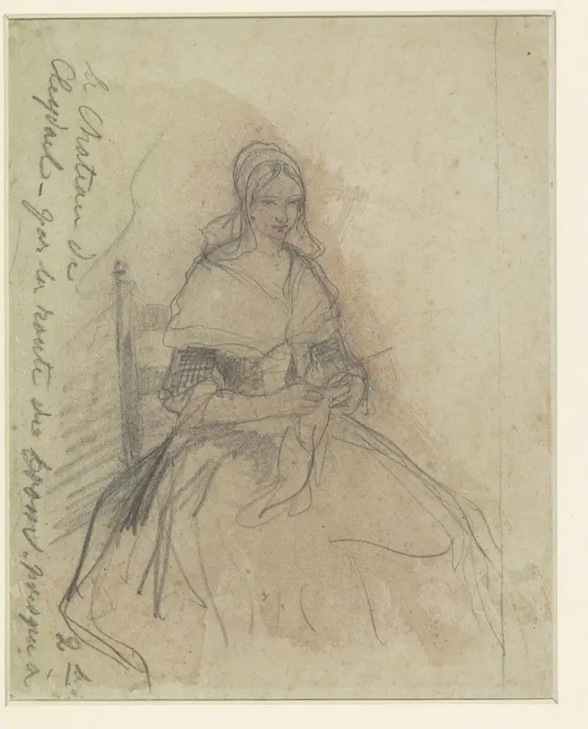 Zittende breiende vrouw Wall Art by Eugène François de Block - High-Resolution Digital Print
