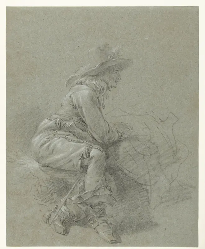 Zittende cavalier, naar rechts gekeerd Wall Art by Nicolaes Pietersz Berchem - High-Resolution Digital Print