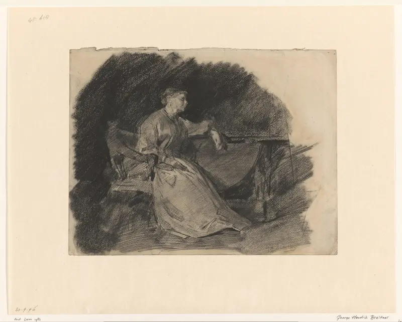 Zittende dame aan een tafel Wall Art by George Hendrik Breitner - High-Resolution Digital Print