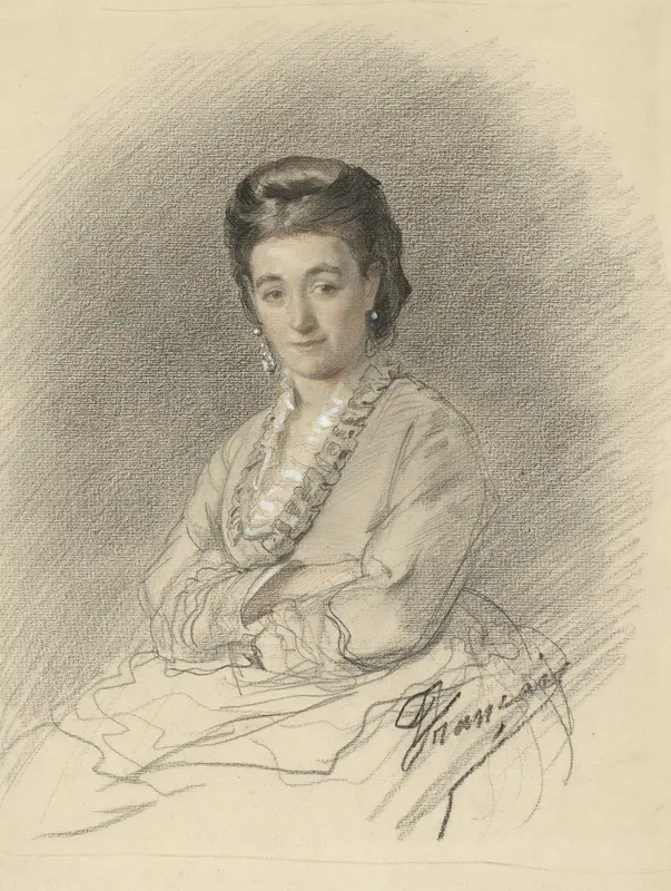 Zittende dame, de armen over elkaar geslagen Wall Art by Unknown - High-Resolution Digital Print