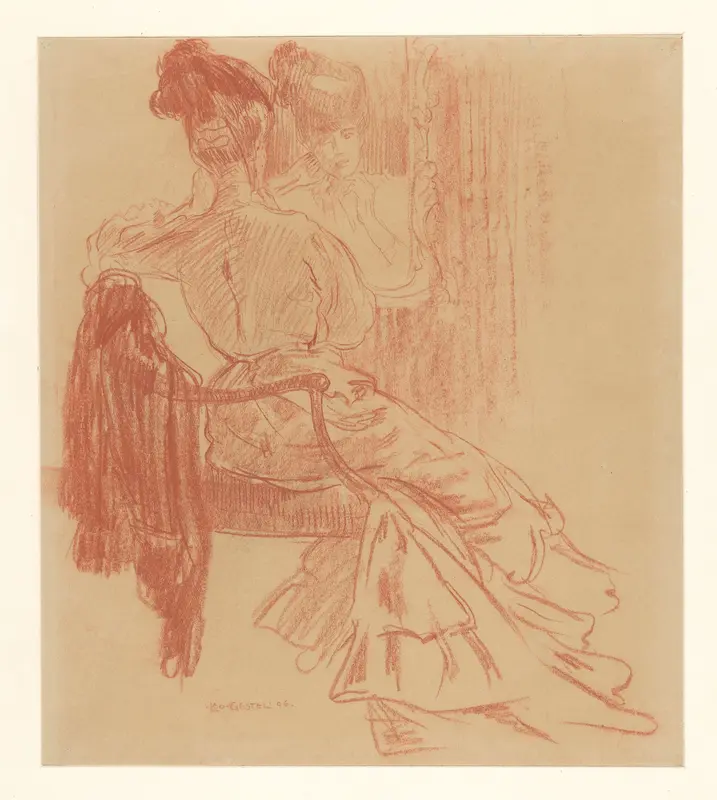 Zittende dame voor spiegel Wall Art by Unknown - High-Resolution Digital Print