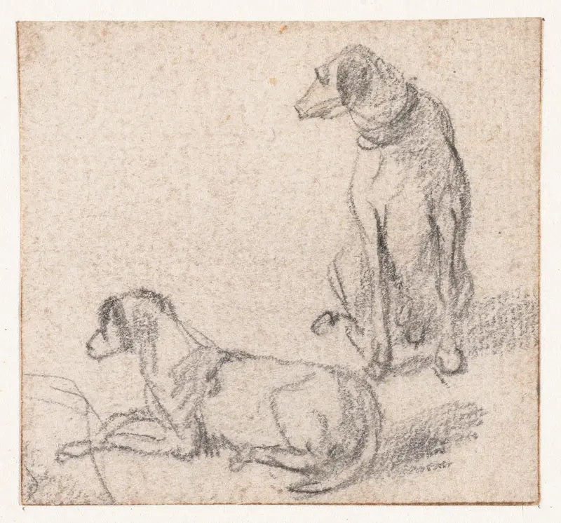 Zittende en een liggende hond Wall Art by Hendrik Verschuring - High-Resolution Digital Print