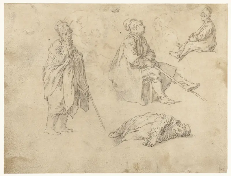 Zittende en staande jongen met stok Wall Art by Abraham Bloemaert - High-Resolution Digital Print