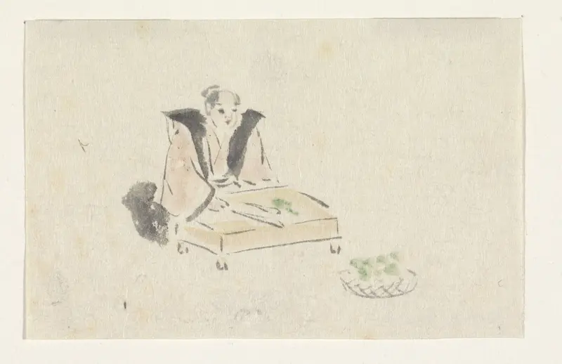 Zittende figuur bij een tafeltje Wall Art by Utagawa Kuniyoshi - High-Resolution Digital Print