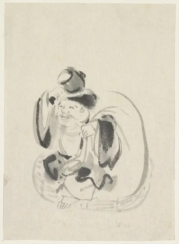 Zittende geluksgod Ebisu Wall Art by Utagawa Kuniyoshi - High-Resolution Digital Print