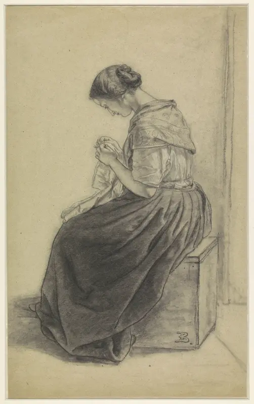 Zittende handwerkende vrouw Wall Art by Eugène François de Block - High-Resolution Digital Print