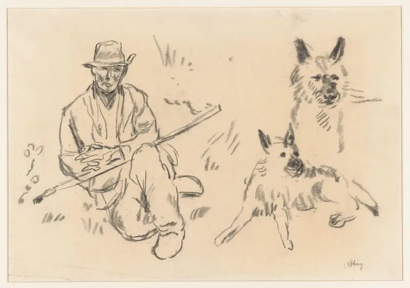 Zittende herder en zijn hond Wall Art by Unknown - High-Resolution Digital Print