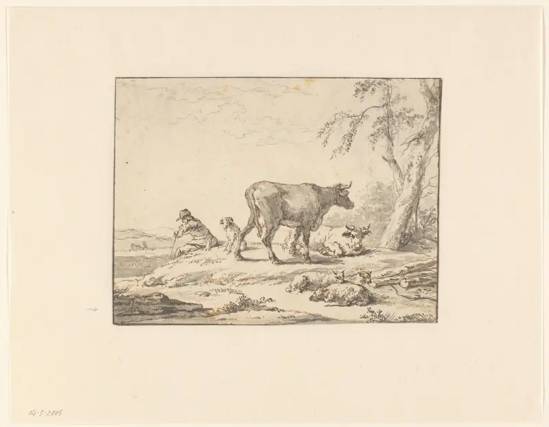 Zittende herder met hond en vee Wall Art by anonymous - High-Resolution Digital Print