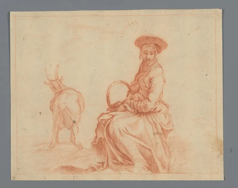 Zittende herderin met geit Wall Art by anonymous - High-Resolution Digital Print