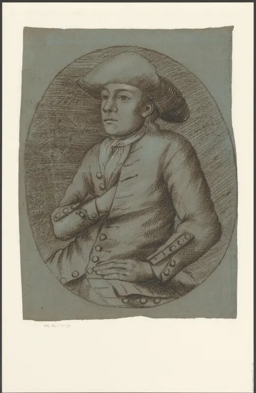 Zittende jonge man met driekantige steek Wall Art by anonymous - High-Resolution Digital Print