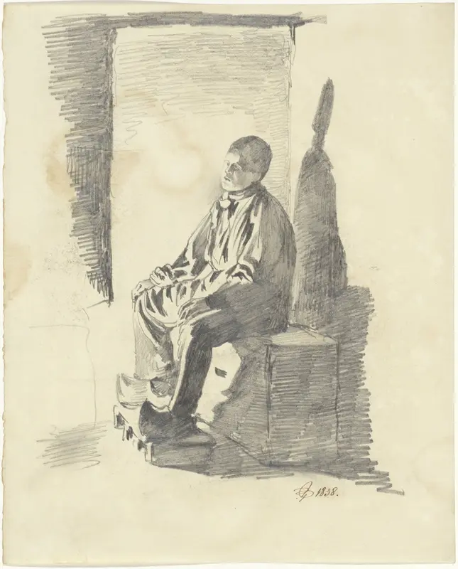 Zittende jongen, in interieur Wall Art by Pieter van Loon - High-Resolution Digital Print
