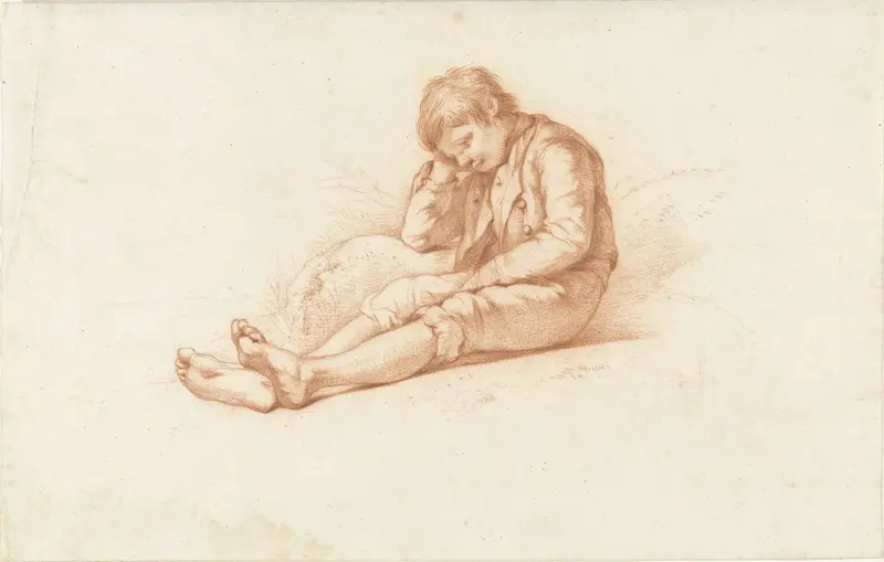 Zittende jongen met arm onder hoofd Wall Art by Abraham Johannes Ruytenschildt - High-Resolution Digital Print