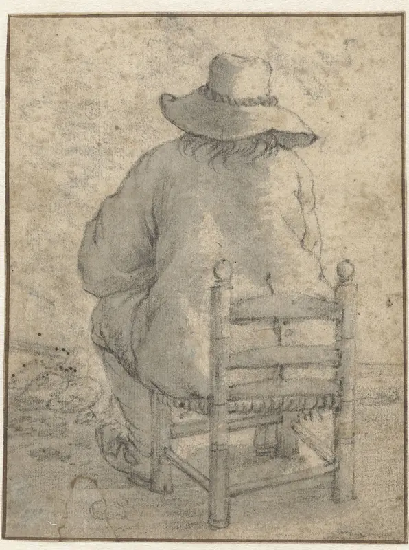 Zittende jongen met hoed, van achteren Wall Art by Cornelis Saftleven - High-Resolution Digital Print