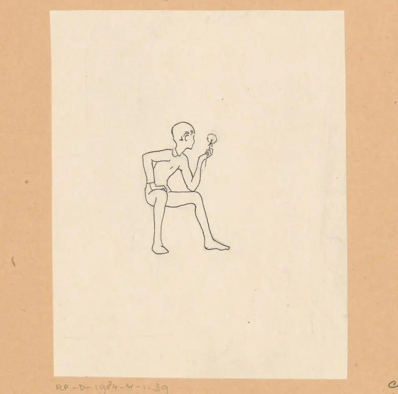 Zittende jongen. Ontwerp voor ex libris van Otto Verhagen (II) Wall Art by Otto Verhagen (I) - High-Resolution Digital Print