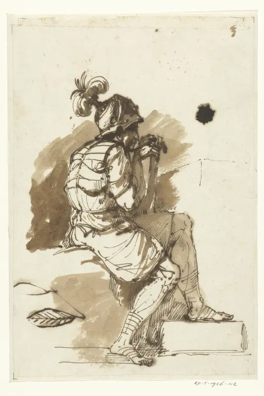 Zittende krijgsman met bepluimde helm, en profil Wall Art by Etienne de Lavallée-Poussin - High-Resolution Digital Print