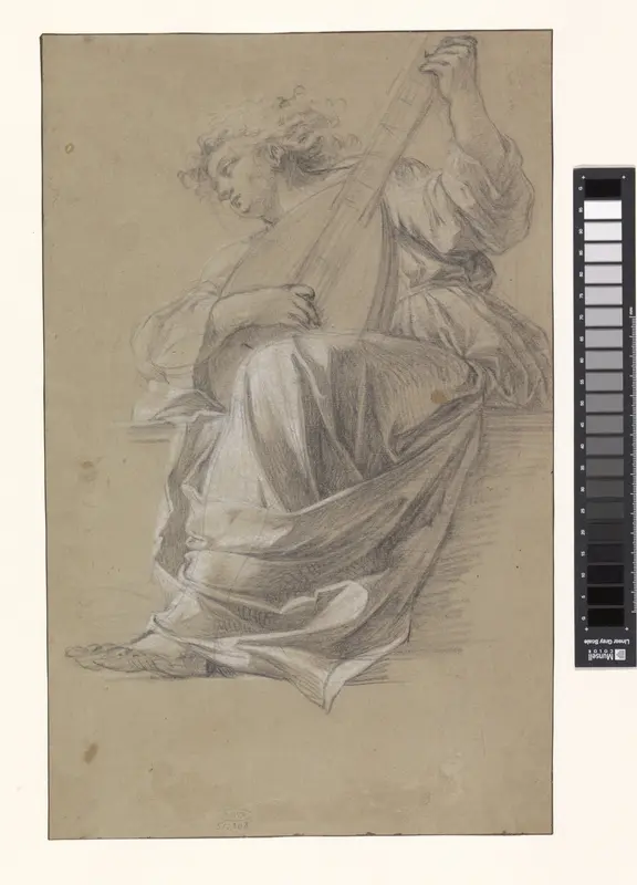 Zittende luitspelende engel Wall Art by Simon Vouet - High-Resolution Digital Print