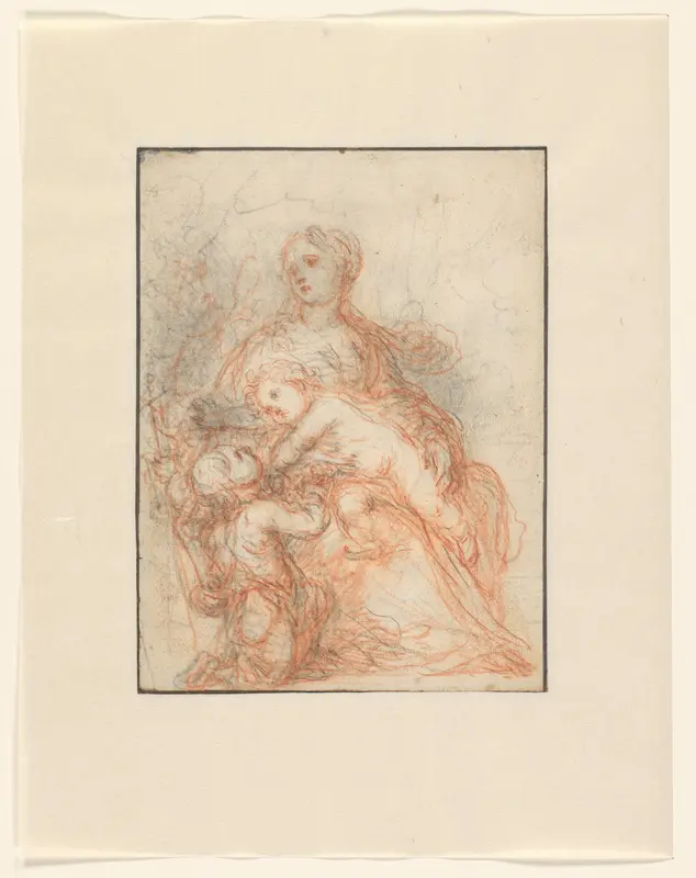 Zittende Madonna met Christuskind en de jonge Johannes Wall Art by anonymous - High-Resolution Digital Print