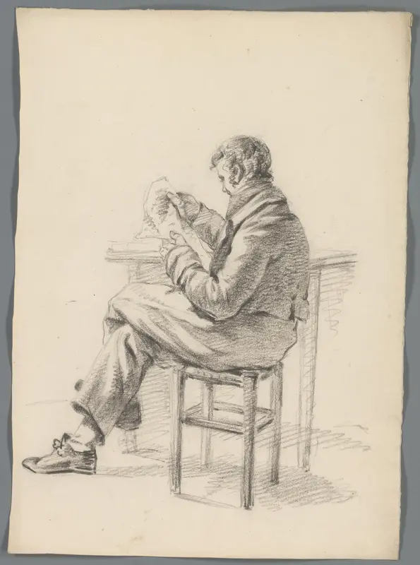 Zittende man die de krant leest Wall Art by anonymous - High-Resolution Digital Print